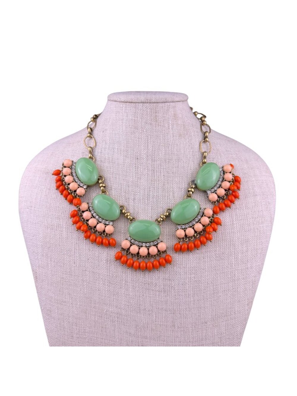 J. Crew Womens Multicolor Glass Statement Necklace Chain Vintage Design